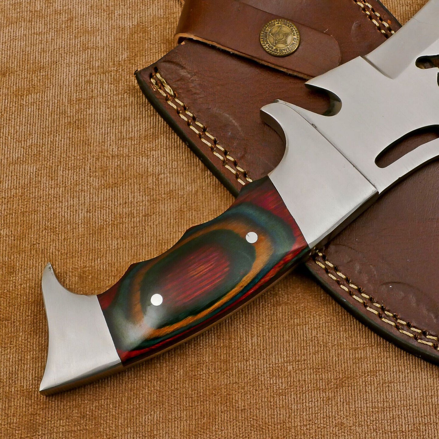 Custom Handmade 12-Inch D2 Clip Point Full Tang Bowie Hunting Knife with Leather Sheath