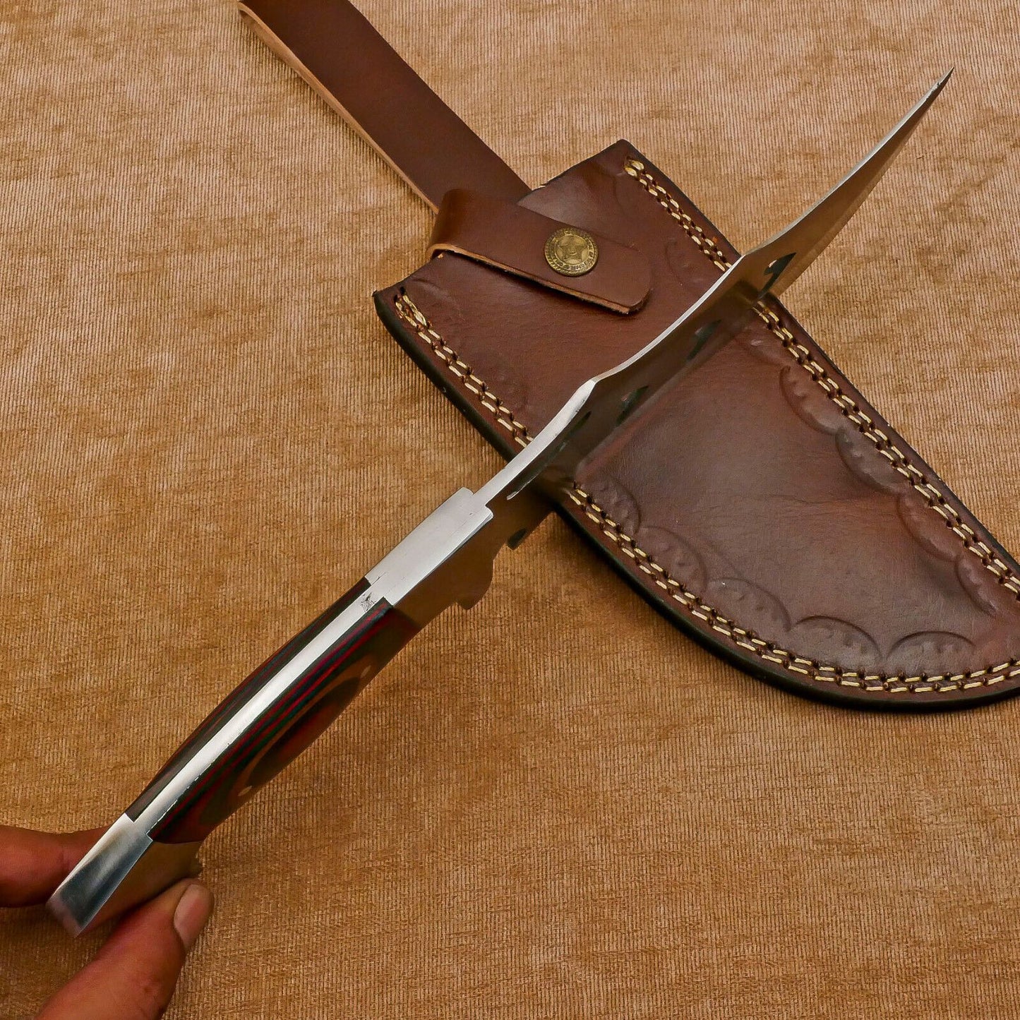 Custom Handmade 12-Inch D2 Clip Point Full Tang Bowie Hunting Knife with Leather Sheath