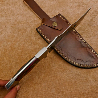 Custom Handmade 12-Inch D2 Clip Point Full Tang Bowie Hunting Knife with Leather Sheath