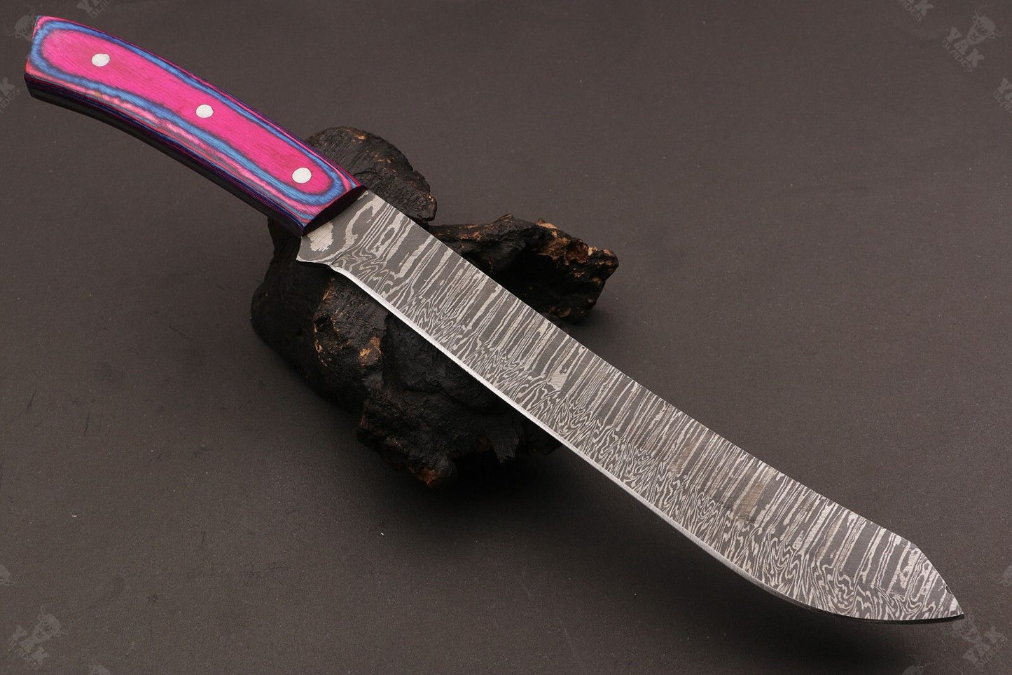 13" Custom Hand Forged Fire Damascus Steel Fillet Knife Damascus Fillet Knife W/Sheath