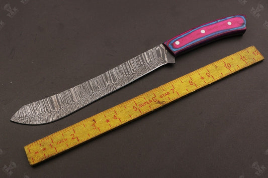 13" Custom Hand Forged Fire Damascus Steel Fillet Knife Damascus Fillet Knife W/Sheath