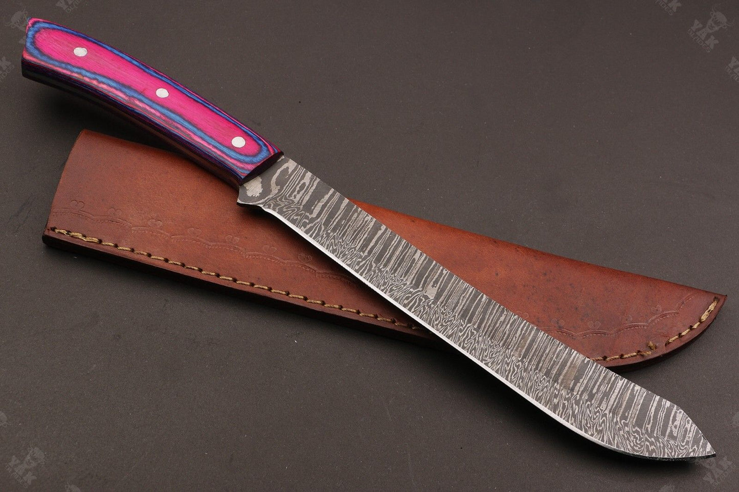 13" Custom Hand Forged Fire Damascus Steel Fillet Knife Damascus Fillet Knife W/Sheath