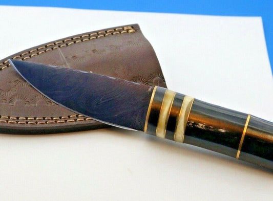 8" Custom Handmade Damascus Steel Hunting Skinner Fixed Blade Knife Hardwood Handle with Leather Sheath
