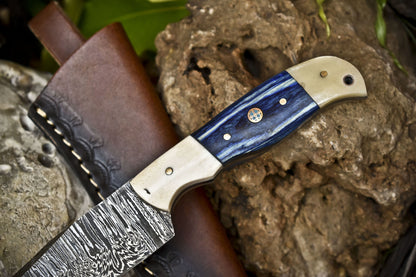 8" Twist Damascus Skinner Knife Hard Wood Handle Handmade Survival Tool