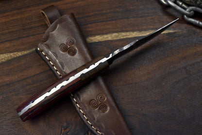 8.0" Twist Damascus Skinner Knife Hardwood Handle Wooden Bolster Gift Knife