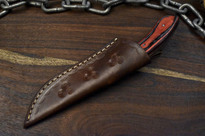 8.0" Twist Damascus Skinner Knife Hardwood Handle Wooden Bolster Gift Knife