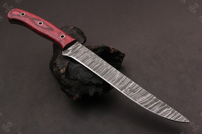 12" Hand Forged Twist Damascus Steel Fillet Knife For Kitchen Use & Best Fillet Knife W/Sheath