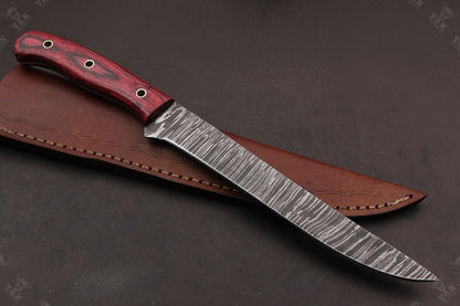 12" Hand Forged Twist Damascus Steel Fillet Knife For Kitchen Use & Best Fillet Knife W/Sheath