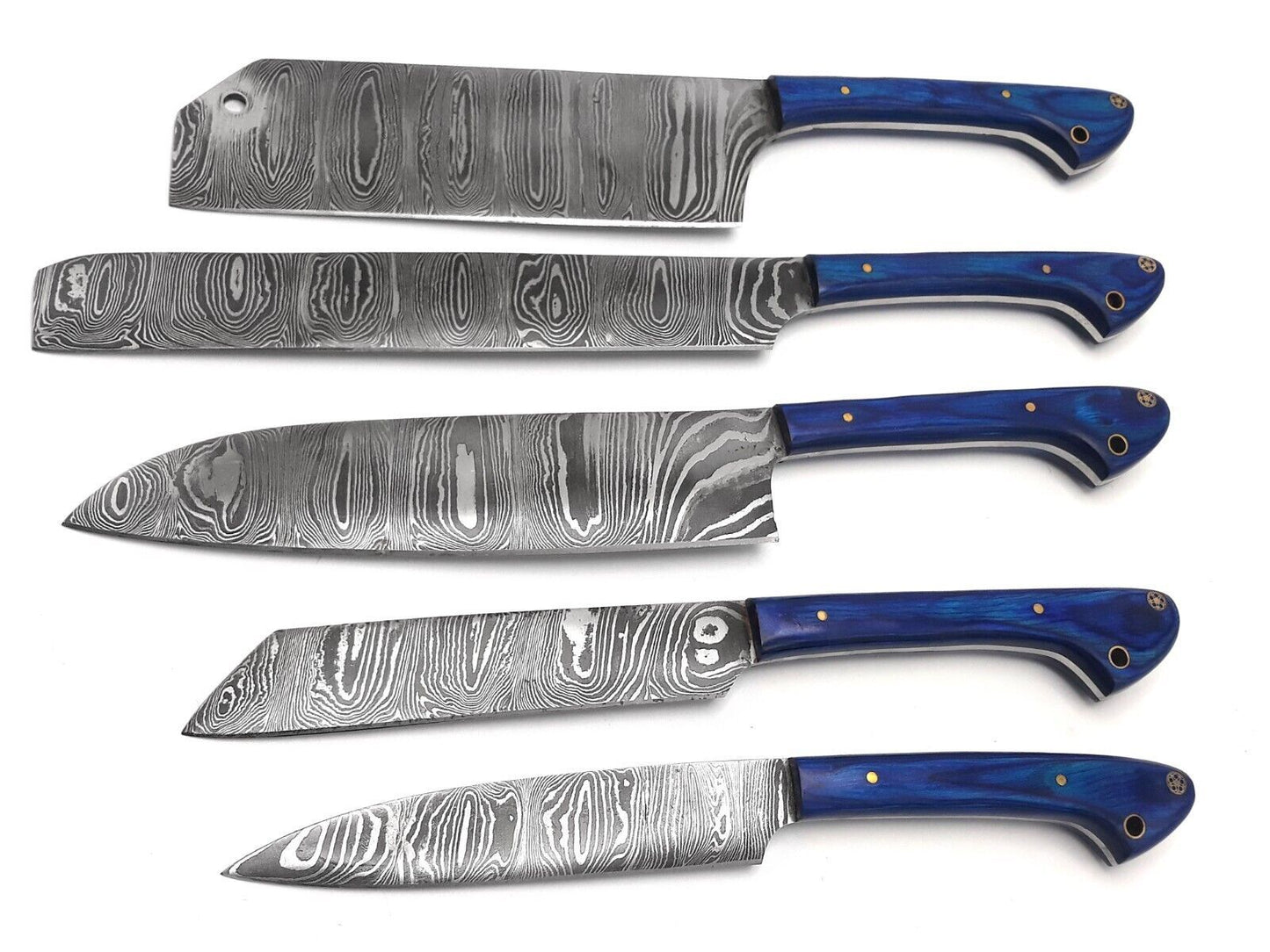 Handmade Damascus Steel Chef Knife Set with Bag, Forged Kitchen Knife Set