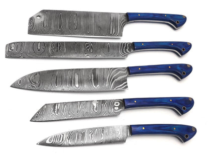 Handmade Damascus Steel Chef Knife Set with Bag, Forged Kitchen Knife Set