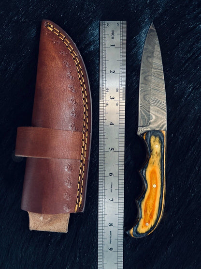 Heritage Forge 8.5 Inch Fire Damascus Bowie Knife with Wood Handle