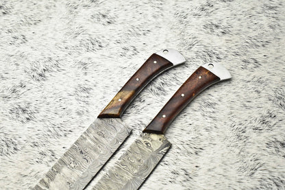 Set of 2 Handmade Damascus Steel Chef Knives | Full Tang Kitchen Cutlery Set