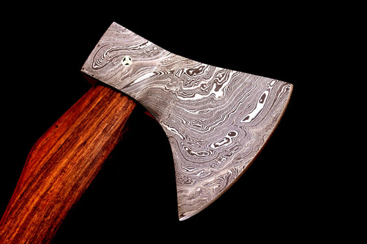 Handmade Damascus Steel Viking Throwing Tomahawk Axe with Integral Hatchet Design and Wood Handle