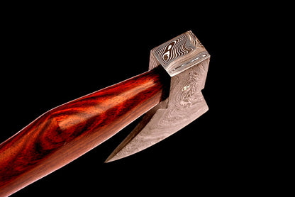 Handmade Damascus Steel Viking Throwing Tomahawk Axe with Integral Hatchet Design and Wood Handle