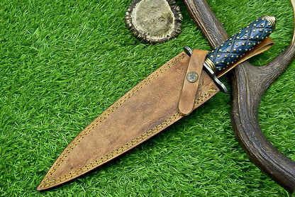 14 Inch Handmade Damascus Steel Hunting Dagger Knife with Hardwood Handle and Sheath