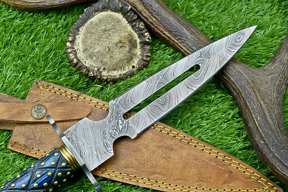 14 Inch Handmade Damascus Steel Hunting Dagger Knife with Hardwood Handle and Sheath