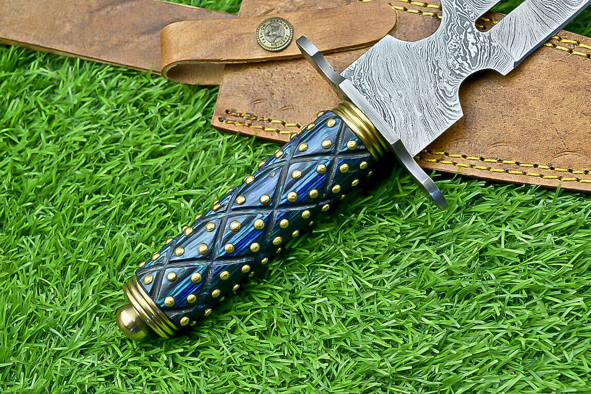 14 Inch Handmade Damascus Steel Hunting Dagger Knife with Hardwood Handle and Sheath