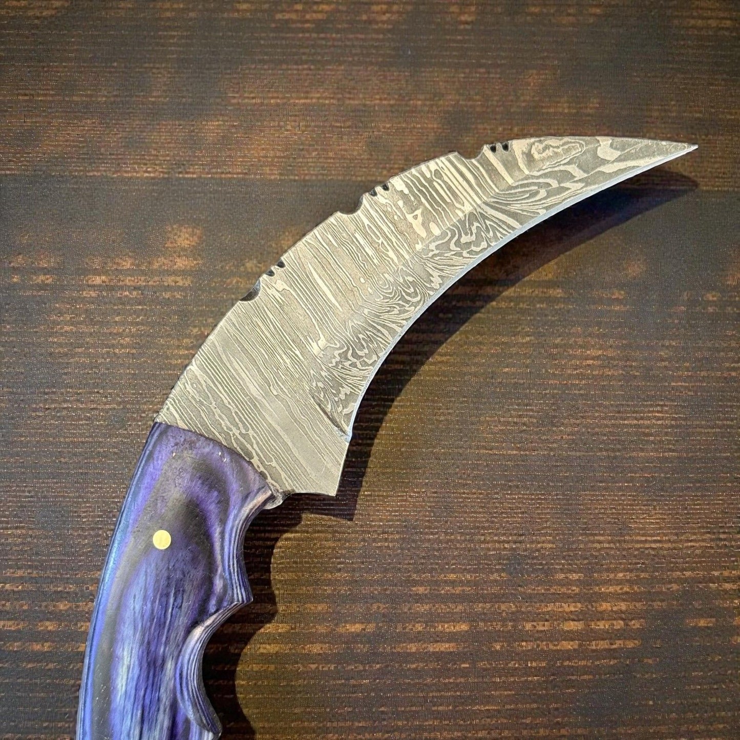 7.25" Damascus Karambit Damascus Steel Karambit Drop Point Hunting Knife With Wood Handle