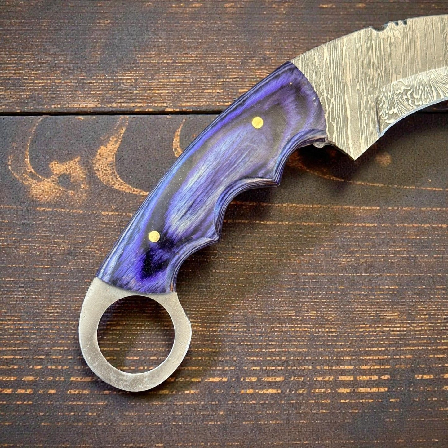 7.25" Damascus Karambit Damascus Steel Karambit Drop Point Hunting Knife With Wood Handle