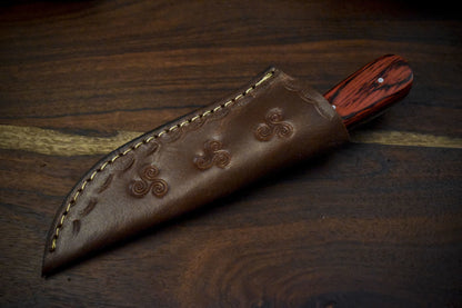 7.5 Inch Twist Damascus Skinner Knife Hardwood Handle Outdoor Sports Blade
