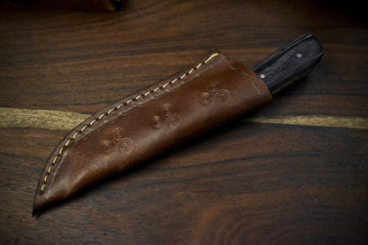 7.5" Twist Damascus Skinner Knife Hardwood Handle Wooden Bolster Custom Hunting Knife