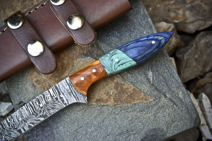 Custom Forged Twist Damascus Skinner Knife 8" Mixed Handle Hunting Hiking Blade