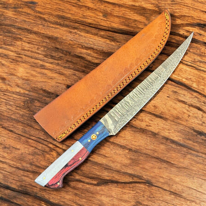 13" Damascus Steel Kitchen Knife Damascus Filleting Knife & Custom Fillet Knife W/Sheath