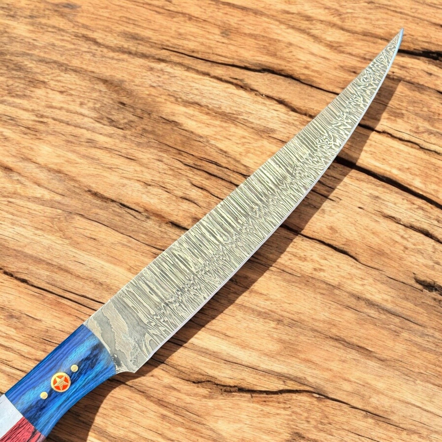 13" Damascus Steel Kitchen Knife Damascus Filleting Knife & Custom Fillet Knife W/Sheath