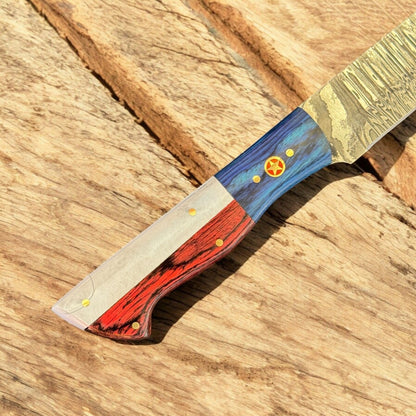 13" Damascus Steel Kitchen Knife Damascus Filleting Knife & Custom Fillet Knife W/Sheath