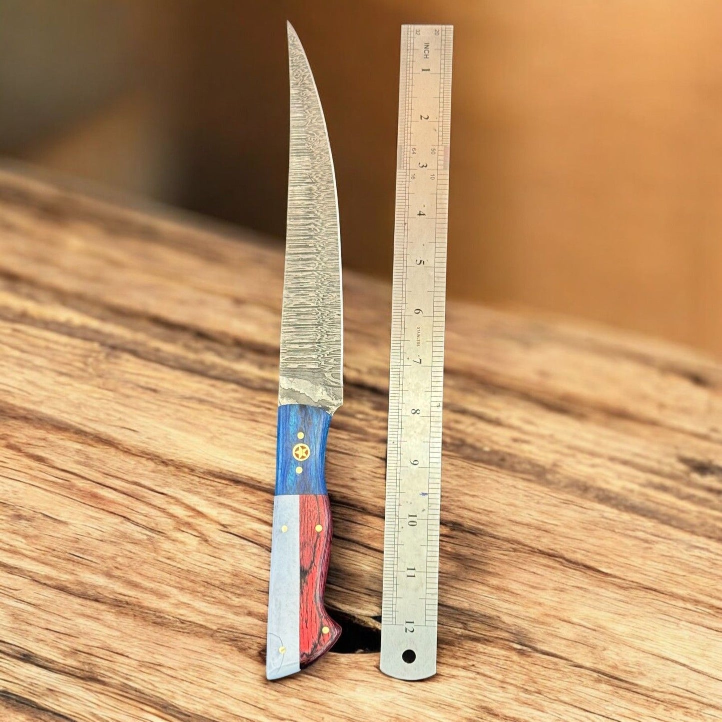 13" Damascus Steel Kitchen Knife Damascus Filleting Knife & Custom Fillet Knife W/Sheath