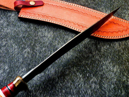 17 Inch Handmade Damascus Steel Bowie Knife with Engraved Camel Bone Handle
