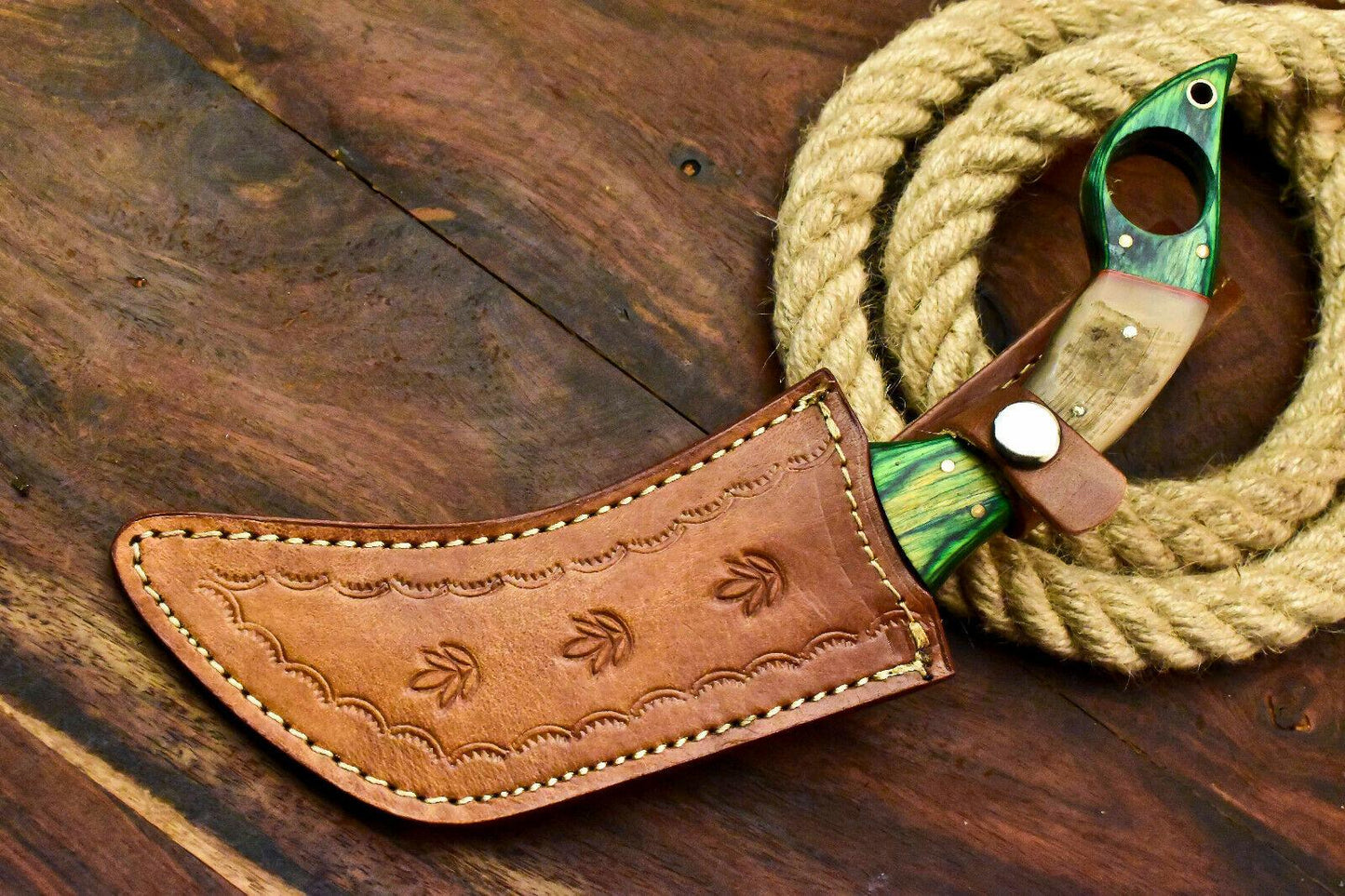 11" Handmade Damascus Karambit Twist Karambit Damascus Steel Knife With Ram’s Horn Handle