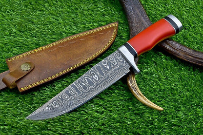 Heritage Forge 12 Inch Handmade Damascus Steel Bowie Knife with Resin Handle and Leather Sheath