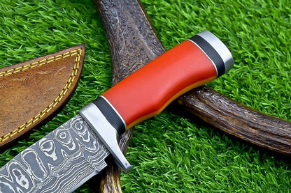 Heritage Forge 12 Inch Handmade Damascus Steel Bowie Knife with Resin Handle and Leather Sheath