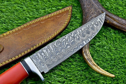 Heritage Forge 12 Inch Handmade Damascus Steel Bowie Knife with Resin Handle and Leather Sheath