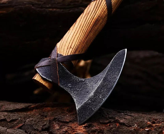LothBrok Viking Axe Hand Forged Carbon Steel Bearded Hatchet with Rosewood Handle and Leather Sheath