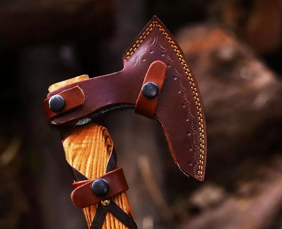 LothBrok Viking Axe Hand Forged Carbon Steel Bearded Hatchet with Rosewood Handle and Leather Sheath