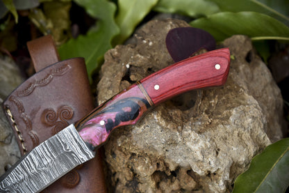 Twist Damascus Skinner Knife Mixed Handle Handmade Fixed Blade Fishing Tool