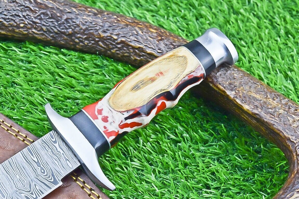 12 Inch Custom Damascus Steel Bowie Knife with Resin Handle