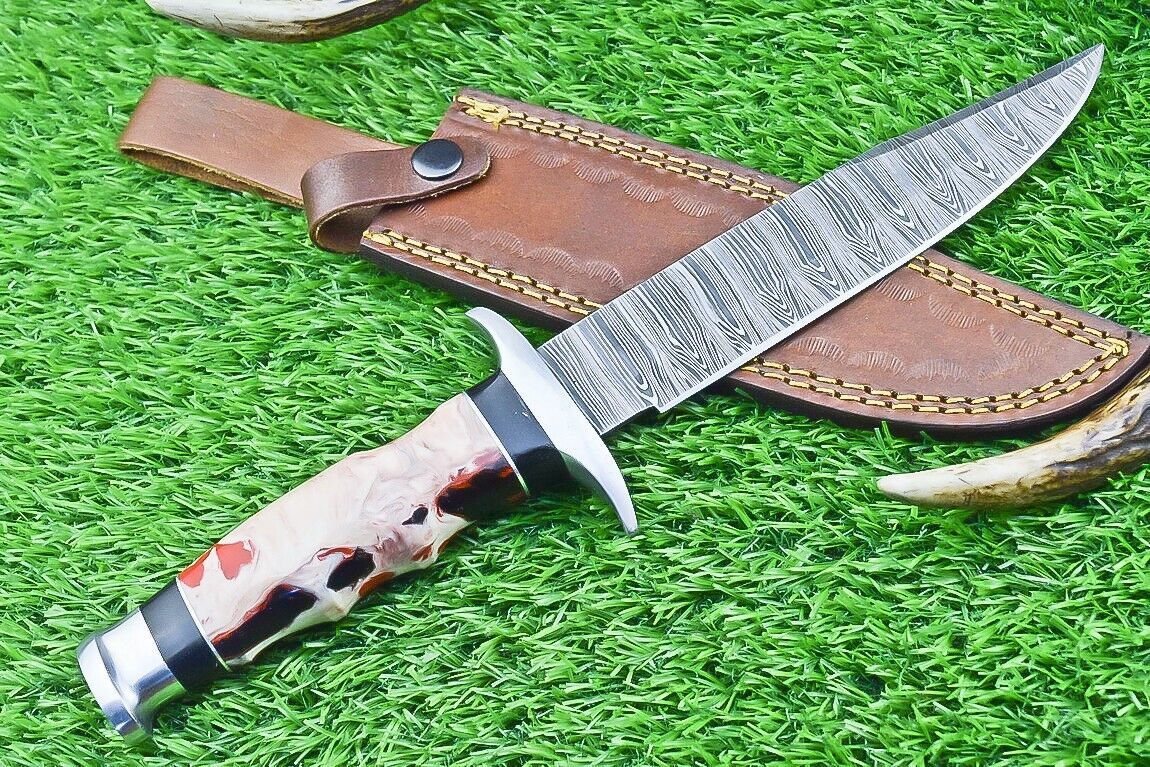 12 Inch Custom Damascus Steel Bowie Knife with Resin Handle