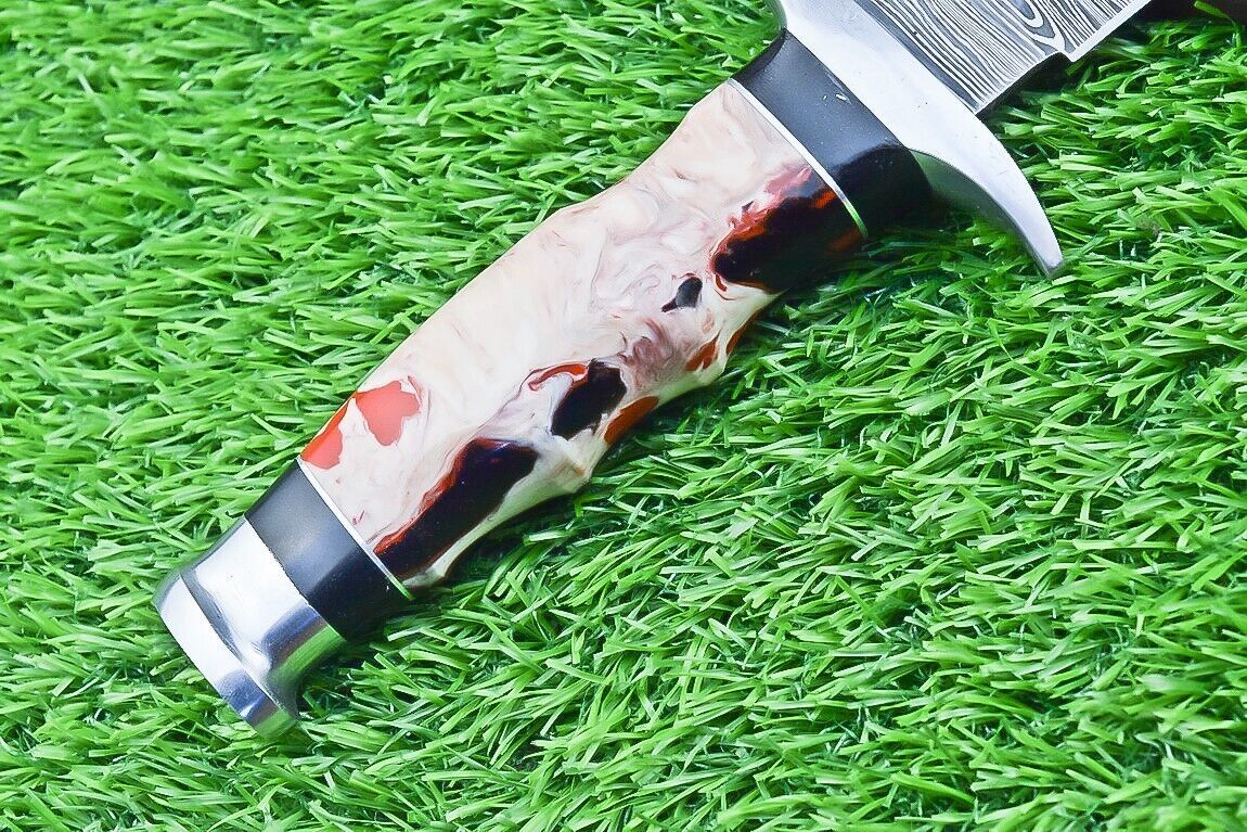 12 Inch Custom Damascus Steel Bowie Knife with Resin Handle