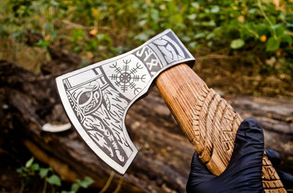Custom Handmade Replica Viking Axe Carbon Steel Tomahawk Bearded Hatchet with Ash Wood Handle