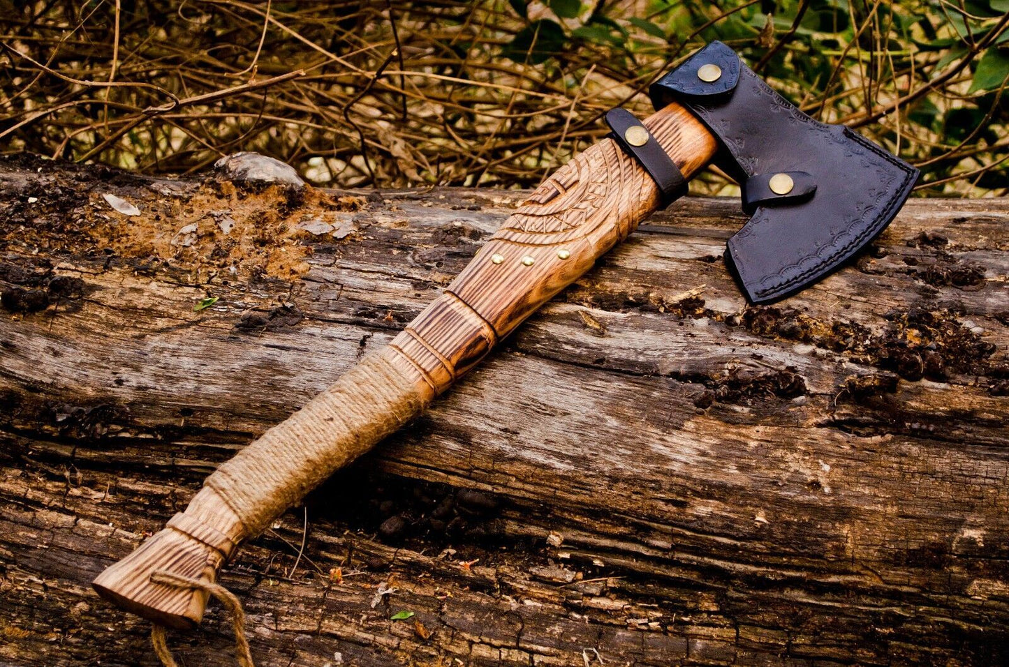 Custom Handmade Replica Viking Axe Carbon Steel Tomahawk Bearded Hatchet with Ash Wood Handle