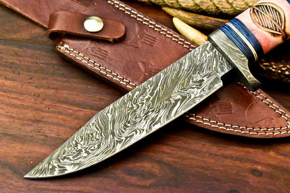 Damascus Steel Bowie Knife with Camel Bone Handle