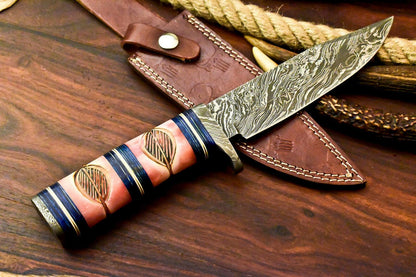 Damascus Steel Bowie Knife with Camel Bone Handle