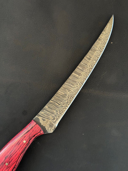 12.5" Custom Handmade Damascus Steel Fillet Knife with Pakka Wood Handle