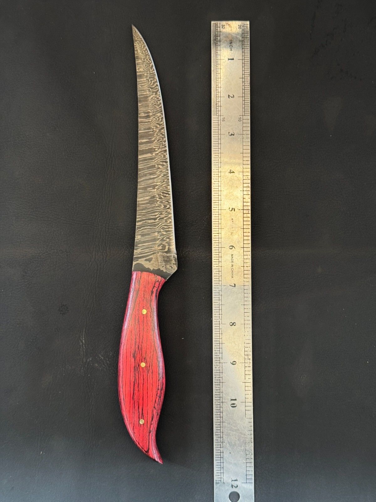 12.5" Custom Handmade Damascus Steel Fillet Knife with Pakka Wood Handle