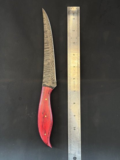 12.5" Custom Handmade Damascus Steel Fillet Knife with Pakka Wood Handle