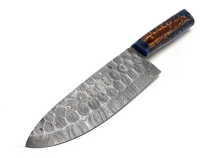 Handmade Forged Damascus Steel Chef Knife | 7.5" Blade, Pine Wood Handle, Kitchen & Hunting Knife