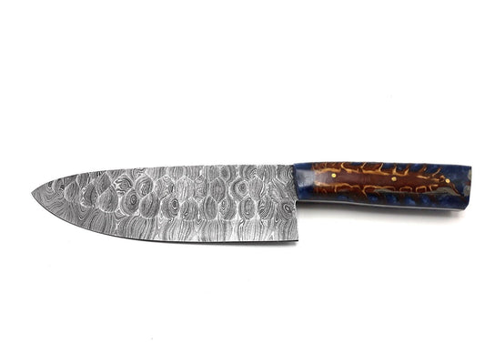 Handmade Forged Damascus Steel Chef Knife | 7.5" Blade, Pine Wood Handle, Kitchen & Hunting Knife